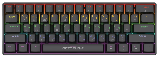 מקלדת גיימינג מכאנית 60% דגם GK-61 מבית Octopus