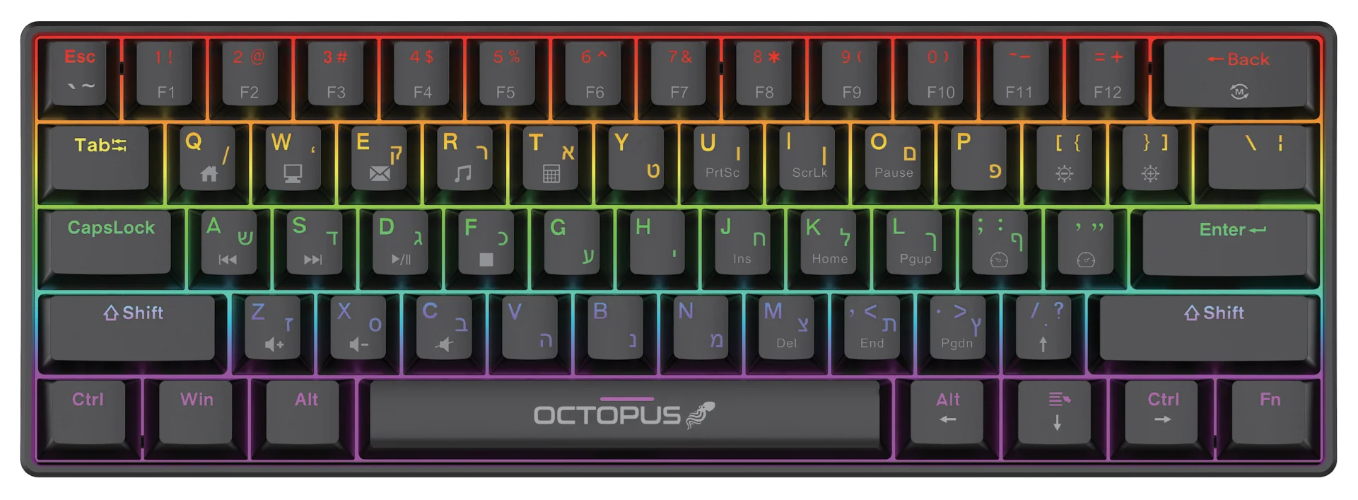 מקלדת גיימינג מכאנית 60% דגם GK-61 מבית Octopus