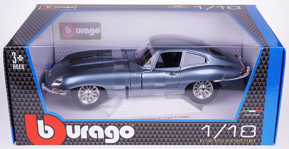 דגם מכונית בוראגו יגואר E-Type קופה כסופה 1/18 1961 Bburago Jaguar E-Type Coupe