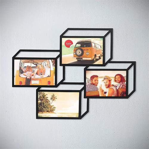 מסגרת עץ לארבע תמונות Tratto 3D  - שחור