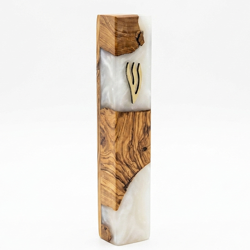 White Designer Mezuzah Case for a Gift – A Blend of Natural and Modern Materials