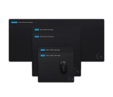 משטח עכבר גיימינג מבד Logitech G240 – לוחות שחורים מלבניים מדורגים עם עכבר וסימוני מידות