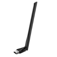 כרטיס רשת Mercusys MU6H AC650 Wireless – פריט בודד מתאם Wi-Fi שחור עם מחבר USB ואנטנה ארוכה על רקע לבן