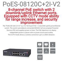 מתג Provision 8PORT POE Switch 10/100 incl 2 Uplink