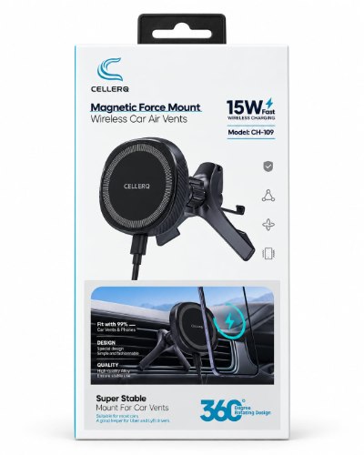 מעמד מגנטי לרכב CELLERQ CH-109 עם טעינה אלחוטית מהירה 15W