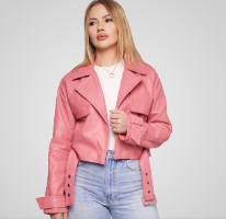 AMAPELLE - ROMIE CROPPED TRENCH BIKER מעיל עור ורוד