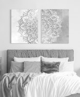 סט זוג הדפסי קנבס תמונה מחולקת של מנדלה גדולה בצבע אפור בטון "Solid Truth" | תמונות לבית ולמשרד