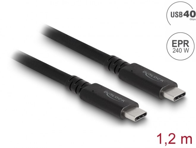כבל קואקסיאלי Delock USB4 40 Gbps Coaxial Cable 1.2 m USB PD 3.1 Extended Power Range 240 W