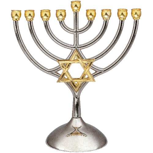 חנוכייה מתכת קנים זהב עם מגן דוד