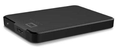 כונן קשיח חיצוני Western Digital Elements Portable 2TB – פריט בודד שחור על רקע לבן המציג חיבור USB ונורית חיווי