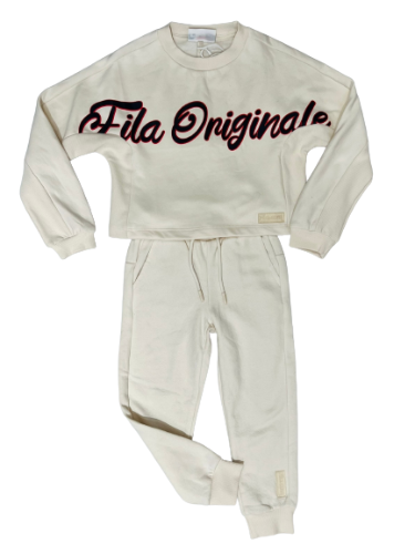 חליפת פוטר בנות FILA לוגו שמנת מודפס 6-16Y