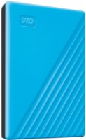 כונן קשיח חיצוני בצבע כחול Western Digital WDBYVG0020BBL My Passport 2TB – פריט בודד כחול עם לוגו WD ודוגמת פסים אלכסוניים