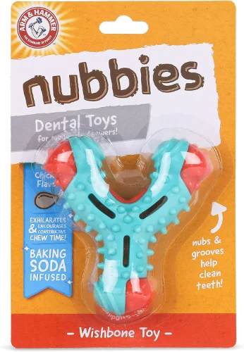 Nubbies Wishbone Dog Dental Toy, Chicken flavor Baking soda ARM AND HAMMER
