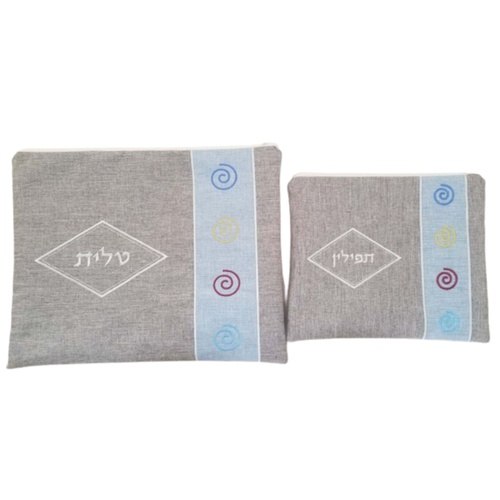 סט טלית תפילין פישתן חום תכלת שבלול