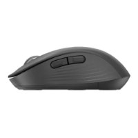 עכבר אלחוטי אפור Logitech Signature M650 – פריט בודד בצבע אפור כהה המוצג במבט צד שמאלי על רקע לבן עם USB