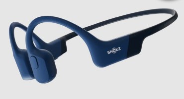 אוזניות ספורט אלחוטיות מוליכות עצם Shokz OpenRun – כחולות כהות עם רצועה שחורה