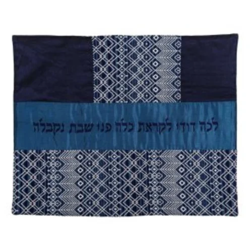 כיסוי פלטה לשבת קולאז' בדים - כחול ולבן