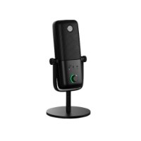 מיקרופון קונדנסר Elgato WAVE:3 MK.2 USB – מיקרופון שחור על מעמד תואם עם טבעת ירוקה מוארת USB-C