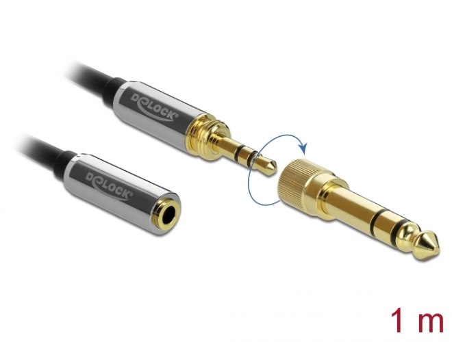 כבל מאריך אודיו Delock Extension Stereo Jack Cable 3.5 mm 3 pin with screw adapter 6.35 mm 1 m