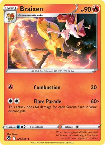 קלף בודד single פוקימון - braixen - Silver Tempest - 026/195