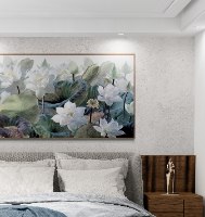 "לוטוסים לבנים" תמונת קנבס גדולה לסלון מודרני בעיצוב ובצבעוניות מיוחדת במינה | ממוסגרת ומוכנה לתליה
