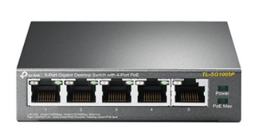 מתג שולחני TP-Link TL-SG1005P 5 Ports Gigabit 10/100/1000Mbps 4 Ports PoE – מבט חזיתי על המתג עם