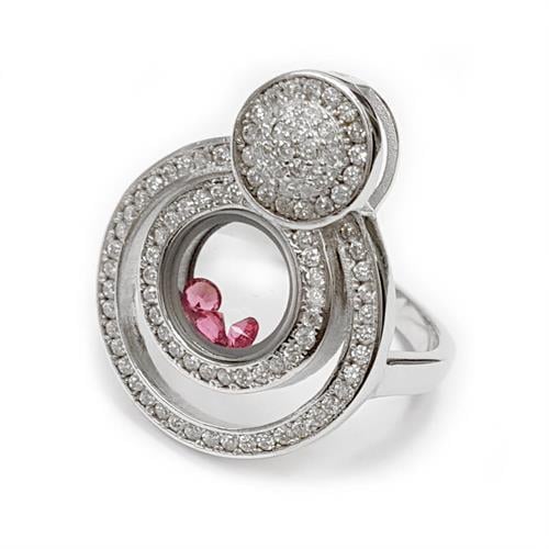 טבעת כסף עיגולים עם קריסטלים וורודים משובצת אבני זרקון לבנות RG3730 | תכשיטי כסף | טבעות כסף