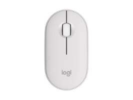 עכבר צבע לבן Logitech Pebble 2 M350S – עכבר מחשב לבן עם גלגלת במרכז מצולם על רקע לבן Bluetooth