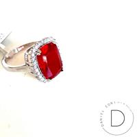 טבעת מלבן אדומה - כסף 925