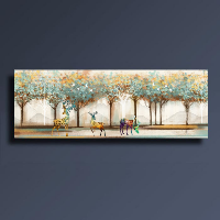 תמונת קנבס מעוצבת עצים ואיילים צבעוניים "Out of Space Forest" | תמונה גדולה לבית | תמונת קנבס לרוחב