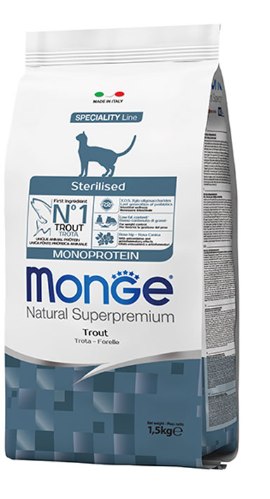 מונג' חתול סטרילייז בוגר פורל 1.5 ק"ג - MONGE Sterilised Monoprotein – Trout 1.5 KG