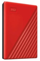 כונן קשיח חיצוני צבע אדום Western Digital WDBYVG0020BRD My Passport 2TB – כונן קשיח אדום בודד עם לוגו WD ופסים אלכסוניים