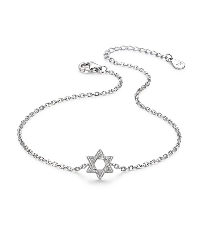 צמיד מגן דוד קווי מתאר אחד על השני המשובצים זרקונים מכסף סטרלינג 925
