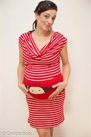 שמלת הריון פסים אדום לבן תינוק מציץ עם פטנט החגורה המתקפלת