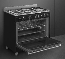תנור רוחב 90 ס"מ משולב כיריים גז דגם Smeg BG91B שחור
