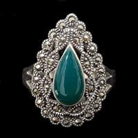 טבעת מכסף משובצת מרקזטים ואבן אגת ירוקה RG5604 | תכשיטי כסף 925 | טבעות כסף