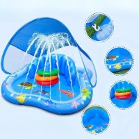 משטח פארק מים התפתחותי AquaPlay לתינוקות משולב ממטרה, משענת תומכת וגגון צל UPF50+