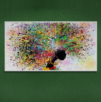 תמונת קנבס הדפס אמנות שיער בטכניקת זריקת צבעים "אפרו צבעוני" | הדפס ציור לבית | תמונת קנבס לרוחב
