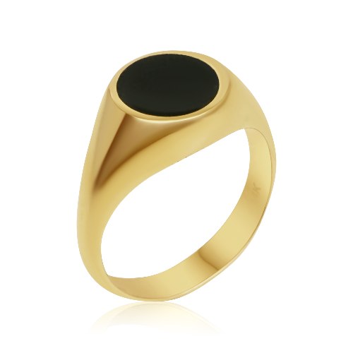 טבעת זהב צהוב אמייל שחור לגבר