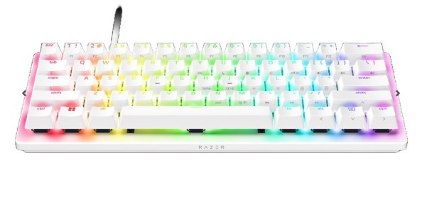 מקלדת גיימינג מכנית חוטית צבע לבן Razer Huntsman V3 Pro Mini – פריט בודד מקלדת חוטית לבנה מוארת בצבעי קשת עם לוגו Razer