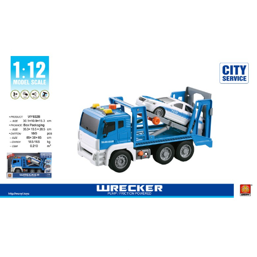 משאית גרר כחולה עם מנוף ורכב משטרה  אורות וצלילים 1:12 - CITY SERVICE