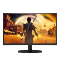 מסך גיימינג קעור 27 אינץ' Aoc C27G42FE – מסך שחור קעור המציג סצנת משחק צבעונית עם דמות במרכזה עם 120Hz