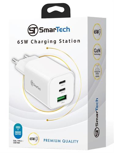 תחנת טעינה משולשת לסלולרי ולפטופ - 65W GaN - דגם STTC65W1 חברת SmarTech