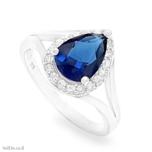 טבעת מכסף משובצת אבן זרקון צבע כחול RG6404 | תכשיטי כסף 925 | טבעות כסף
