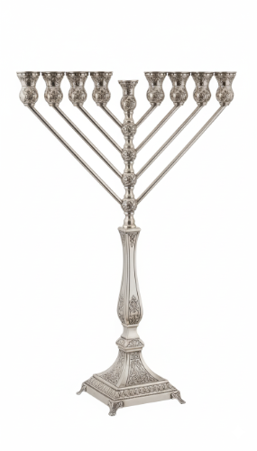 חנוכיה חב"ד כסף טהור רגל פסים ריקוע- 40 ס"מ