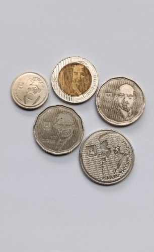 5 מטבעות דיוקנאות-הרצל, גולדה מאיר, לוי אשכול, חיים וייצמן, הרמב"ם