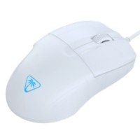 עכבר גיימינג חוטי צבע לבן Turtle Beach Pure Sel – עכבר לבן עם כבל ולוגו כחול נראה מלמעלה