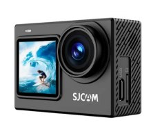 מצלמת אקשן SJCAM SJ6 Ultra – 5G מצלמה שחורה עם עדשה ומסך המציג גולש רוכב על גל