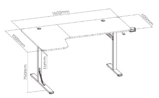 תרשים מידות של שולחן גיימינג Lumi GMD09‑2 L מבית לומי