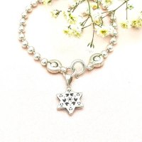 צמיד כדורי כסף 925 עם תליון מגן דוד תלת-ממדי בעיצוב פיליגרן אמנותי